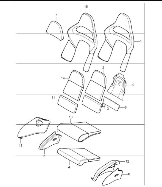 foam part, cover, seat and backrest surface, bucket seat, collapsible 997.1 TURBO 2008 ONWARDS