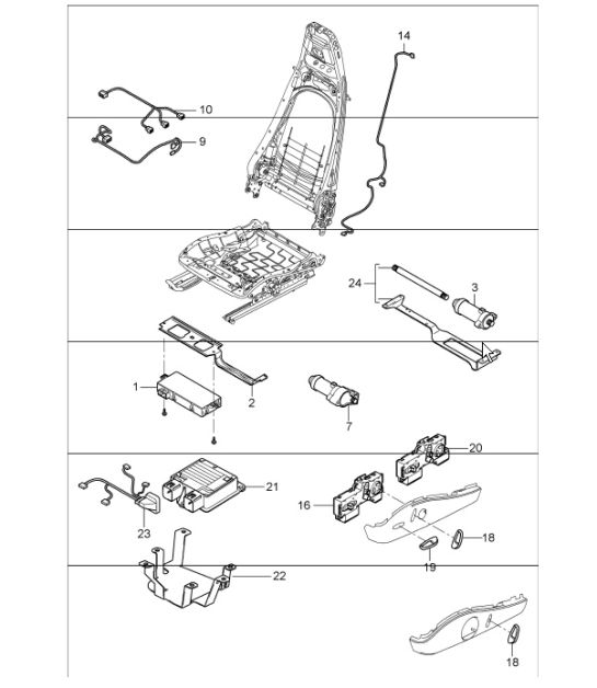 wiring harnesses: switch, control unit, electric motor, comfort seat 997.1 TURBO 2007-09