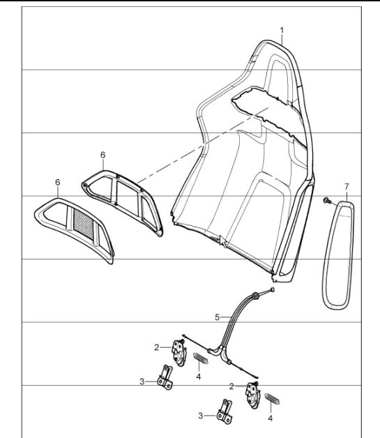 backrest shell,  bucket seat, collapsible, accessories 997.1 TURBO/GT2 2008 ONWARDS
