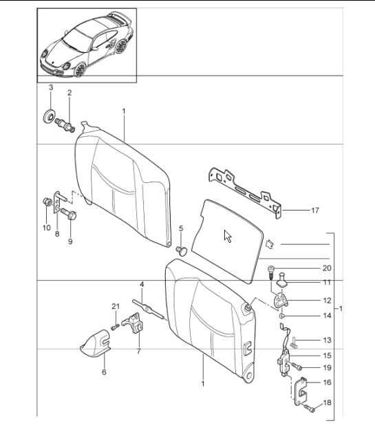 back seat backrest 997.1 TURBO CABRIO 2008 ONWARDS