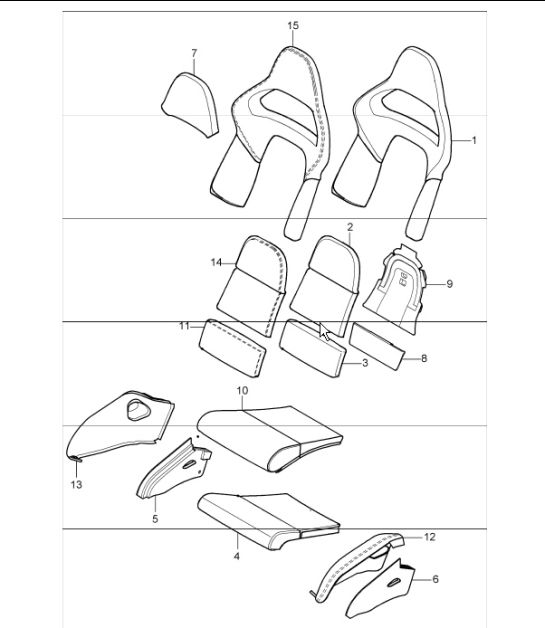foam part, cover, seat and backrest surface, bucket seat, collapsible 997.1 GT2 2008 ONWARDS