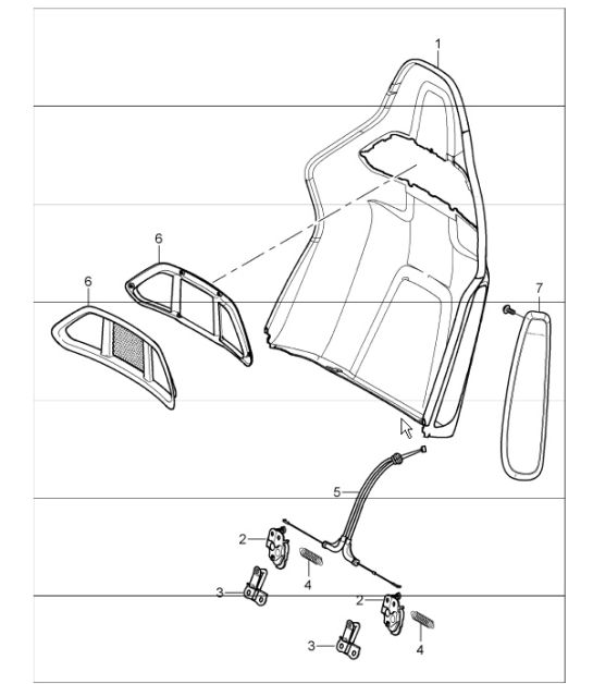 backrest shell, bucket seat, collapsible and accessories 997.1 GT2 2008 ONWARDS