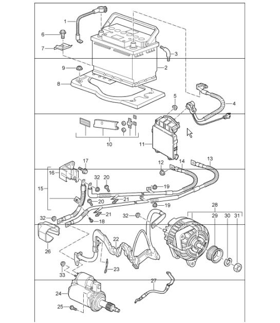 battery, power distributor, starter, generator and battery main switch 997.1 GT2 2007-09