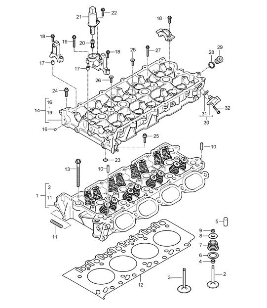 Cylinder head, Camshaft housing - M48.00 / M48.50 - 955 Cayenne 2003-06