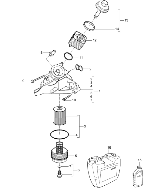 Oil filter / bracket / oil cooler - M02.2Y - 955 Cayenne 2004>>