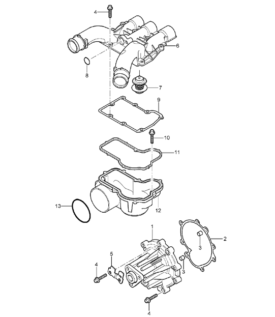 Water pump / thermostat housing - M48.00 / M48.50 - 955 Cayenne