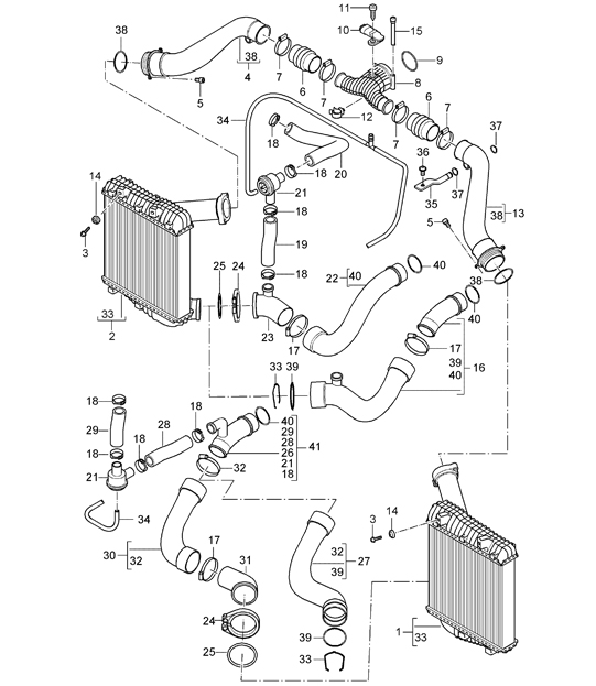 Charge air cooler / pressure pipes - ID9L - 955 Cayenne 2003-06