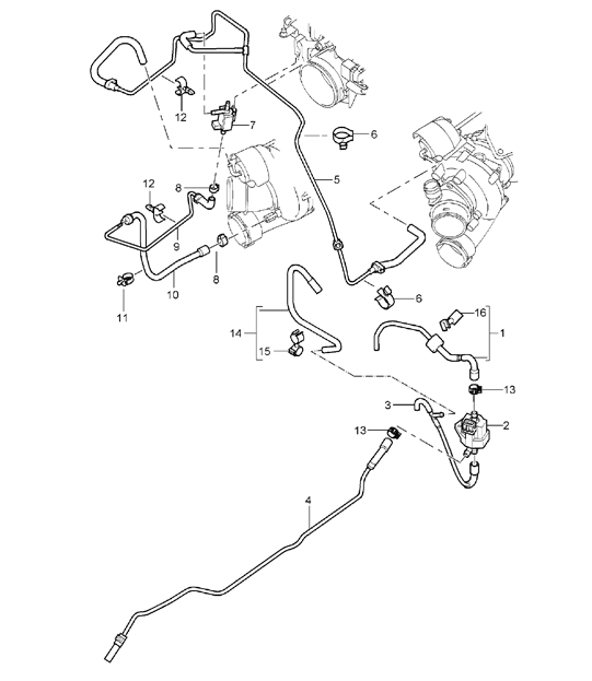 Exhaust gas turbocharger / Control line / Pressure line - M48.50 - 955 Cayenne 2003-06