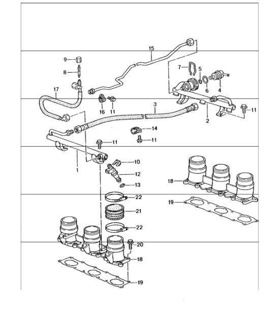 fuel collection pipe 996 GT3-1 M96.76 2000-01 and 996 GT3-1/GT3 RS M96.79 2004-05