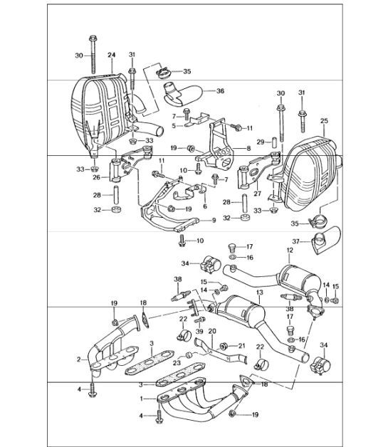 Diagram 202-00 Porsche Boxster 987 2.7L 2005 -08/08 Fuel System, Exhaust System
