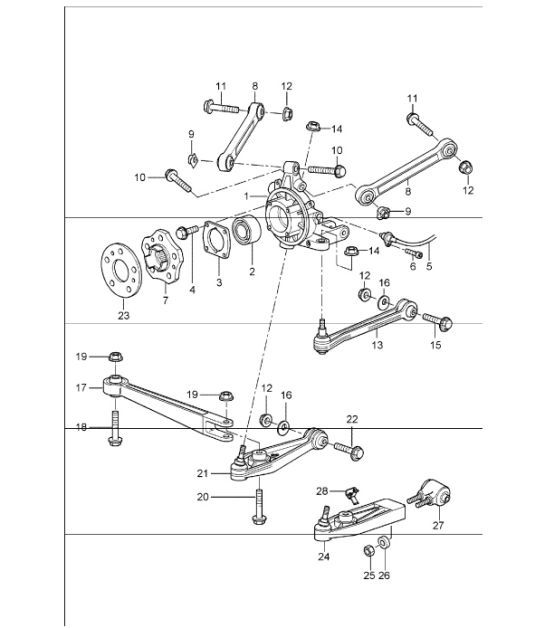 rear axle, wheel carrier, control arm, wheel hub 996 GT3-1 1999-05