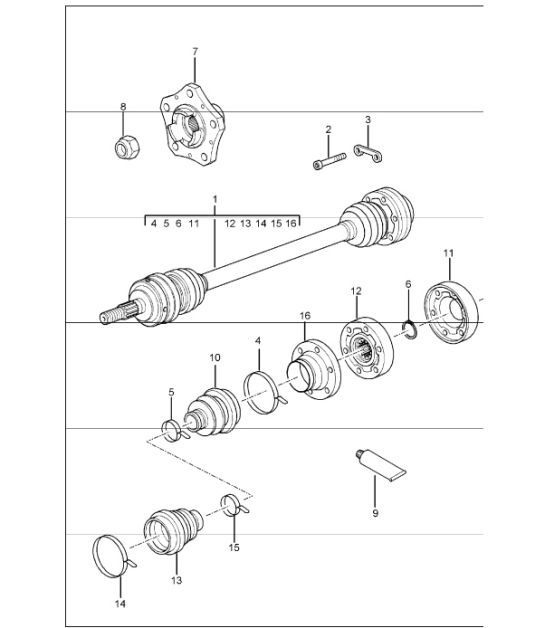 drive shaft, wheel hub 996 GT3-1 1999-05
