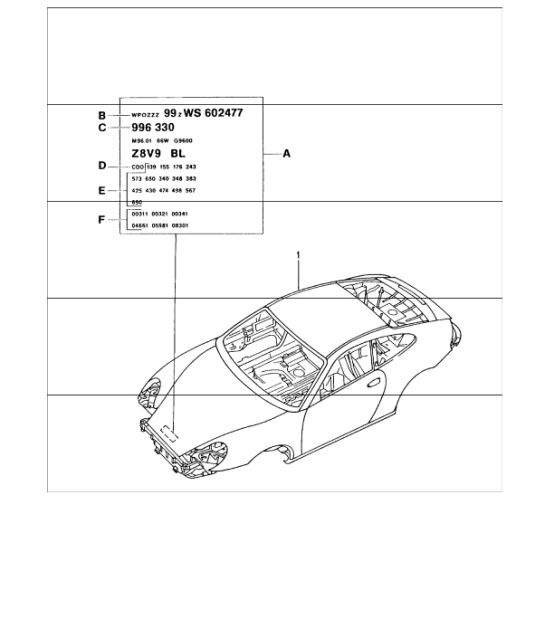 body in white (prime coated sealed with underbody protection with doors/lids/wings) 996 GT3-1 1999-05
