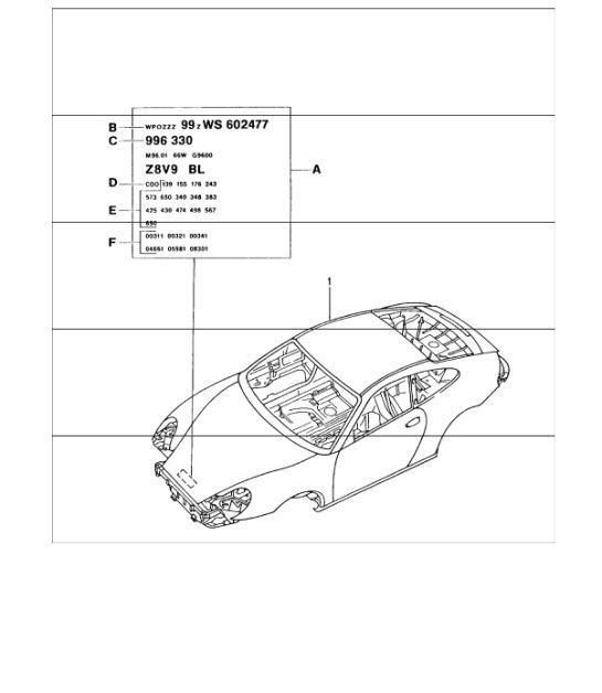 body in white (prime coated sealed with underbody protection with doors/lids/wings) 996 GT3-1 1999-05