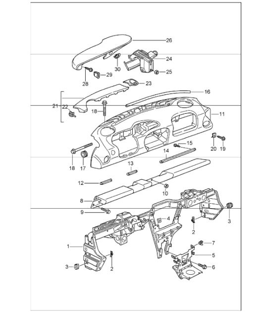 dashboard trim with retaining frame 996 GT3-1 1999-05