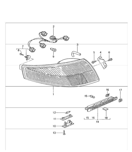 rear light, license plate light, additional brake light for 996 GT3-1 M602 (Raised stop lamp) 1999-05