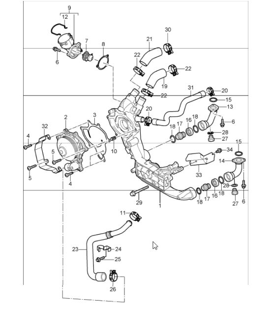 water pump, water pump housing 997 GT3 M97.76 2007-09
