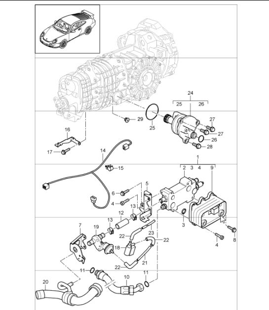transmission oil cooler, lines and oil pump 997 GT3 G97.90 UPTO 2009