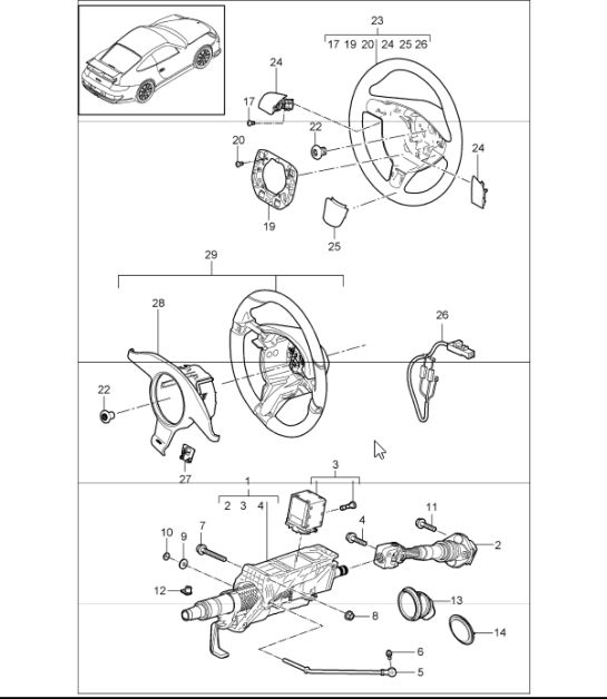 steering outer tube, steering shaft and steering wheels 997 GT3 2007-11