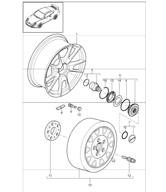 Diagram 601-01 Porsche Cayenne 9PA (955) 2003-2006 Wheels, Brakes