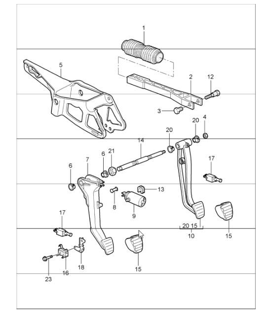 Diagram 702-00 Porsche 970.2 Panamera Turbo V8 4.8L (520Hp) 2014-16 Hand Lever System, Pedal Cluster 