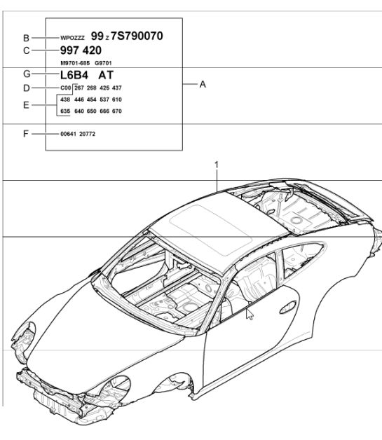 body in white (prime coated sealed with underbody protection with doors/lids/wings) 997 GT3 2007-11
