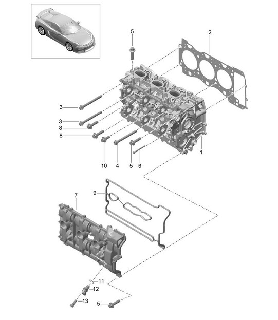 Cylinder head with: / Valves / Cylinder head gasket / Valve cover  981C Cayman GT4 2016