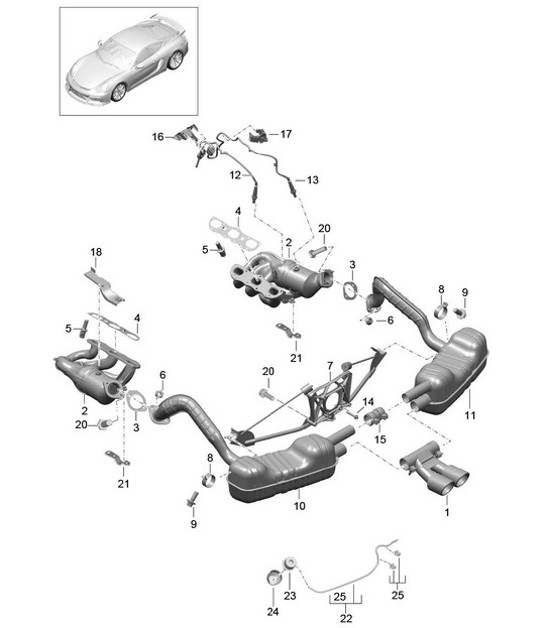 Diagram 202-000 Porsche Boxster 986/987/981 (1997-2016) Brandstofsysteem, uitlaatsysteem
