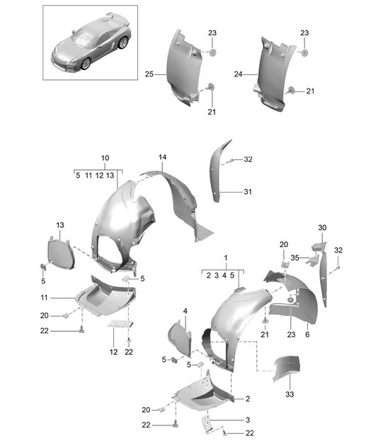 Linings / Wheel housing 981C Cayman GT4 2016