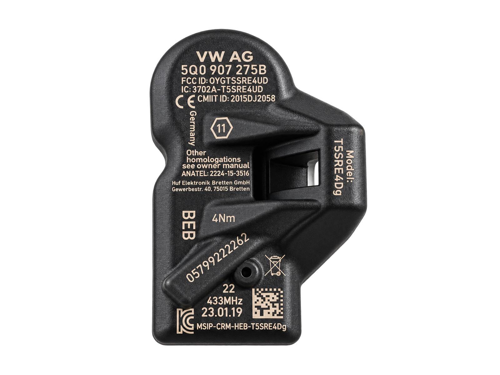 Tyre pressure sensor. This part number supersedes to PAB907275 5Q0907275