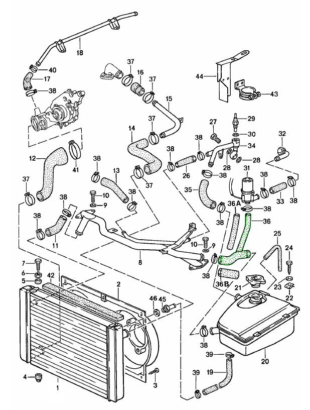 Porsche 944 Coolant feed hose 95110624702 95110624706/1 Design 911