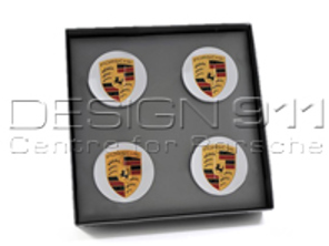 Wheel Caps with Coloured Crest for Porsche Macan (Set of 4) - 00004460510, 00004460710