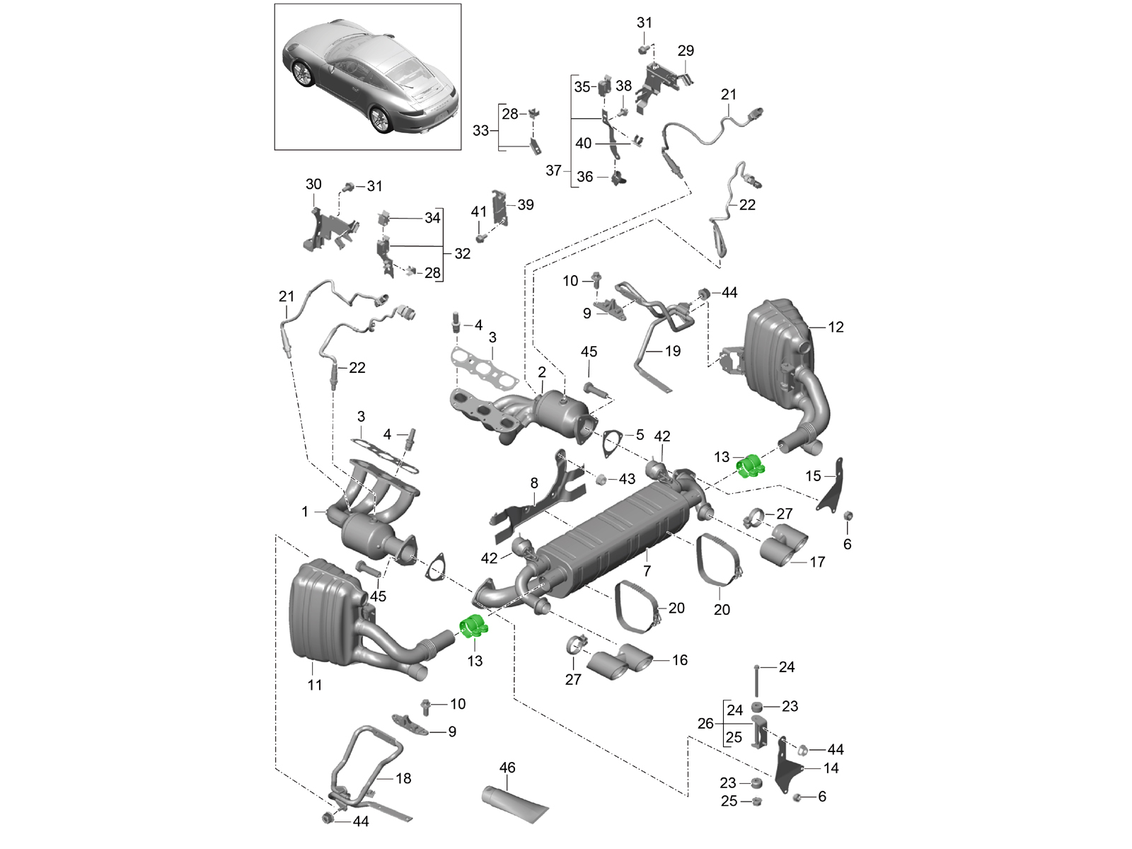 Exhaust Sleeve Catalytic Converter to Silencer. Porsche 997 99711152000 Design 911