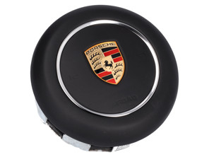 Steering wheel airbag unit, Black Leather. Porsche 982 Boxster Spyder / 981 Cayman GT4 / 991.2 Carrera / 991.2 Turbo / 991 GT3 - 9P1880201JA34, 9P1880201ANA34, 9P1880201RA34, 9P1880201ABA34, 9P1880201LA34