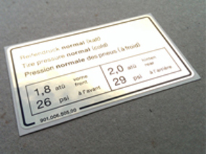 Tyre pressure decal. Porsche 911 / 912 / 914 - 90100650500