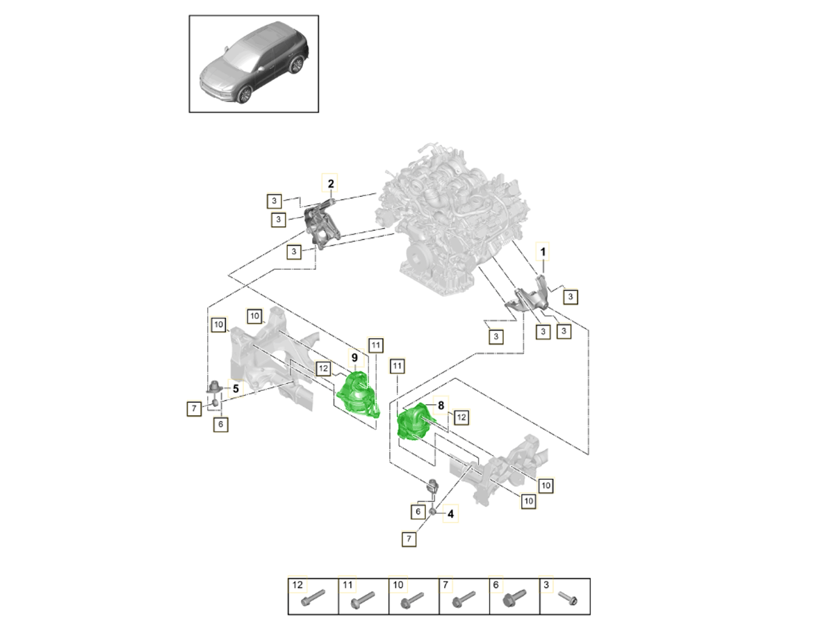 Porsche 9YA Cayenne Engine mount lower PAB19937110 PAB19937210