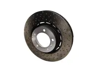 Brake disc rotor, Front, drilled-dimpled, 350x34mm. Porsche 992 / 982 GTS 4.0 (OE 9P1615301J / 9P1615302J) - 9P1615301J, 9P1615302J - PFR49925, PFR49926, 18803, 18804, 460.4510.70, 460.4511.70