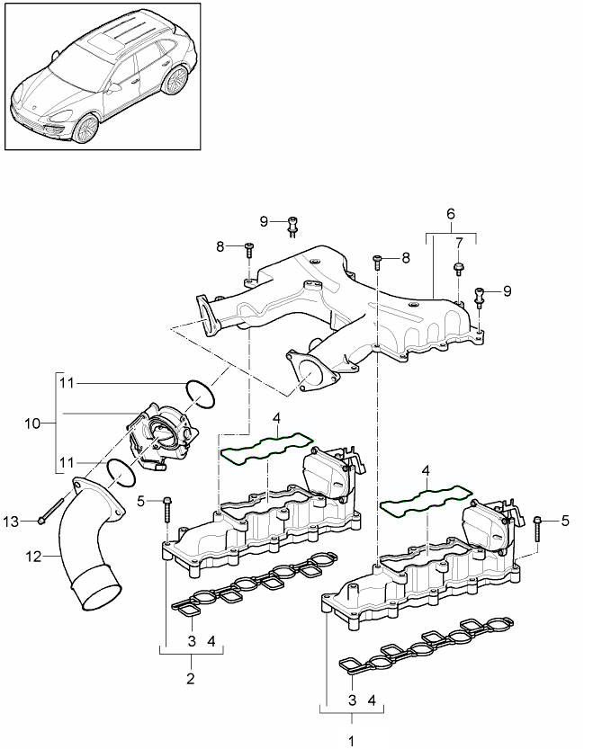 Porsche 958 Cayenne Intake manifold housing gasket 95811014720