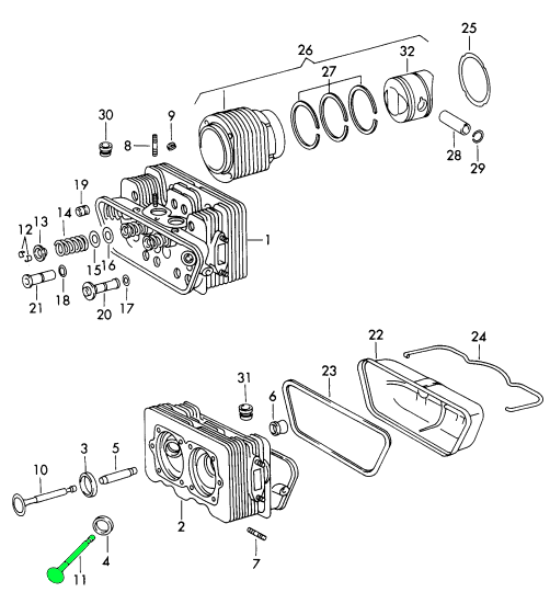 Engine cylinder head exhaust valve kit. Porsche 356 / 912 1.6ltr