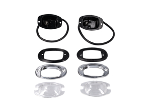 Number plate light, Complete. Porsche 356B / 356C - 64463160105, 64463160505, 64463161105, 64463161405, 64463161505 - 644.631.601.05.SET