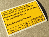 Tyre pressure decal. Porsche 944 (1982 – 1988) USA - 94470128900