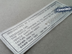 Door Jam VIN Number Decal. Porsche  911 1977 (Canada) - 91170111204