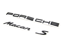 'PORSCHE Macan S' Rear badge, in Black (high-gloss). Porsche Macan - 95B04480281041, 95B04480281