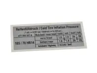 Sticker Tyre Pressure. Porsche 924 / 924S - 477000257A