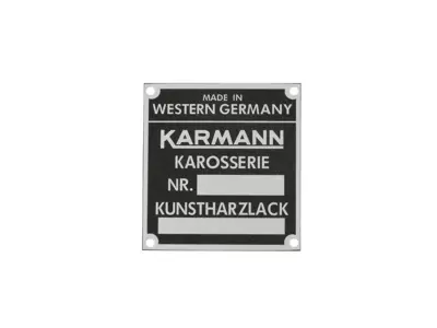 Chassis Number and Paint Code Badge. KARMANN. Porsche 911 65-69 / 914 - 90270111100