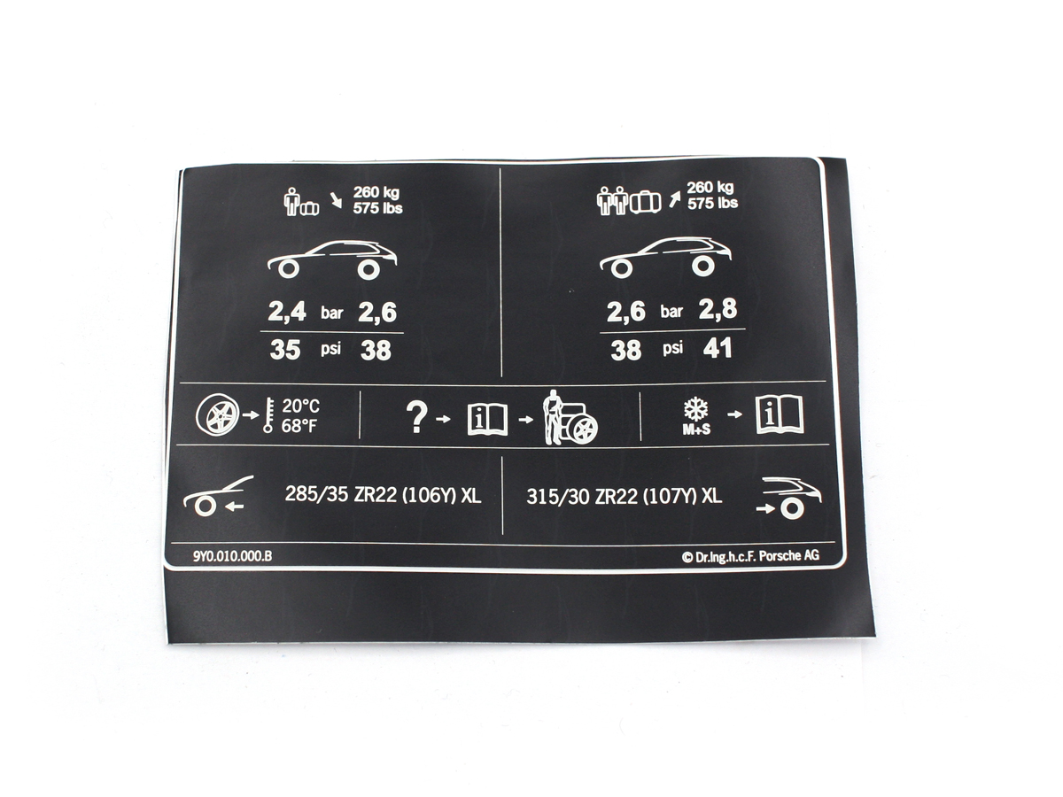 Porsche 9YA Cayenne Tyre pressure sticker 9Y0010000B 9Y0010000B