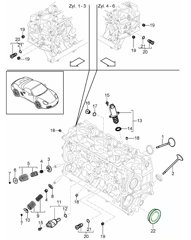 Porsche Boxster Cayman Camshaft plug cap on crankcase 9A110440300