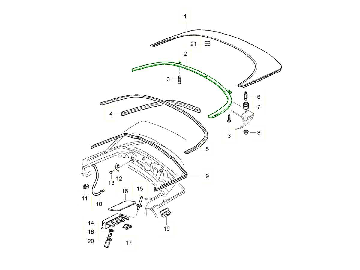 Porsche 986 Boxster Convertible top case seal 98651463100 98651463100