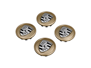 Wheel caps in Aurum (satin-gloss) with monochrome Porsche Crest for Porsche Taycan / Panamera - 9J1073000C