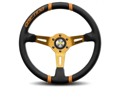 Steering wheel drifting - black leather / orange inserts - Momo